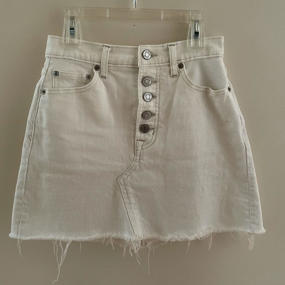 Gap off-white frayed high waist a-line denim skirt